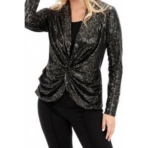 NEW FRANK LYMAN shimmer knit wrap top in black